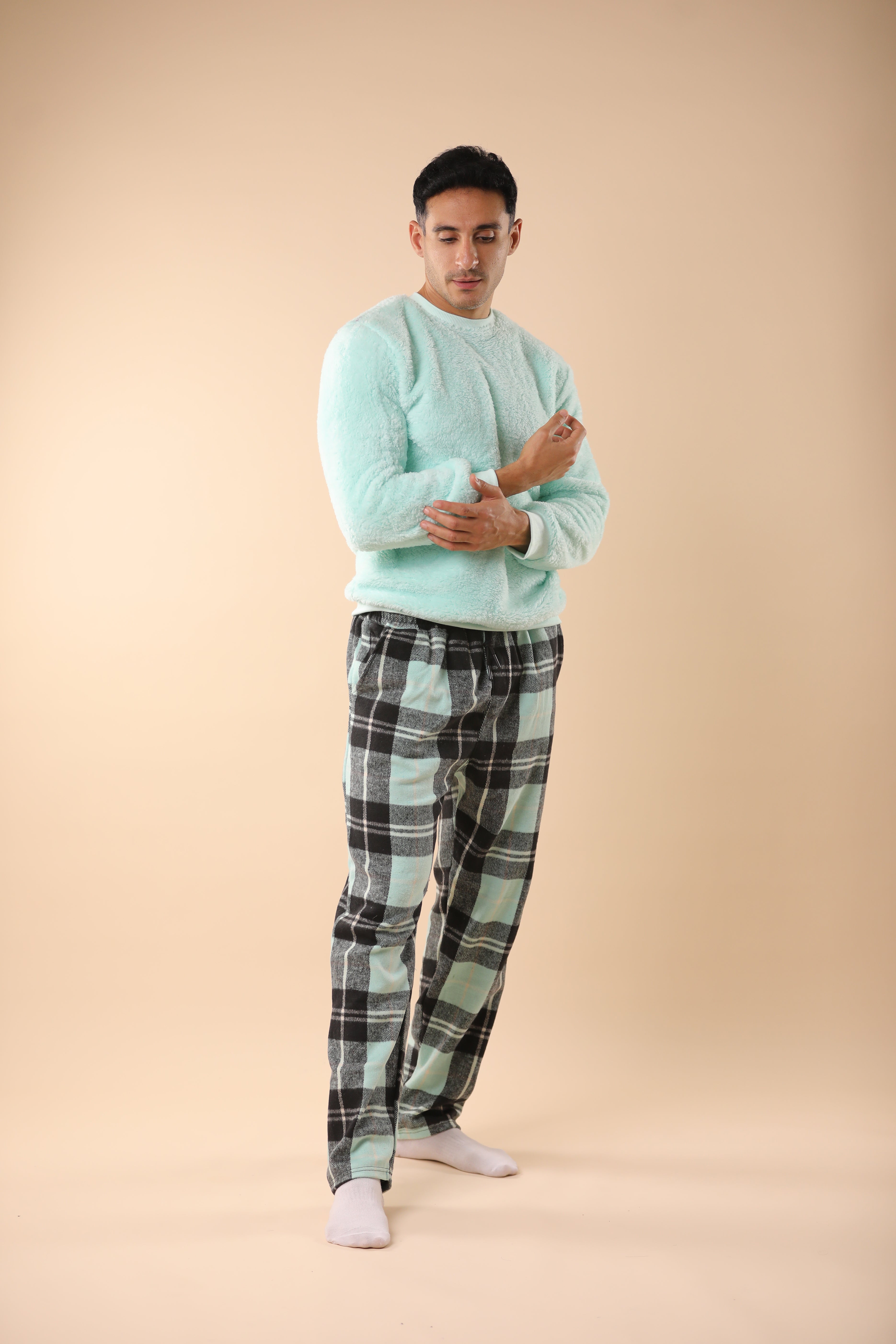 Mint Green & Black Plaid PJs Couple Set 1