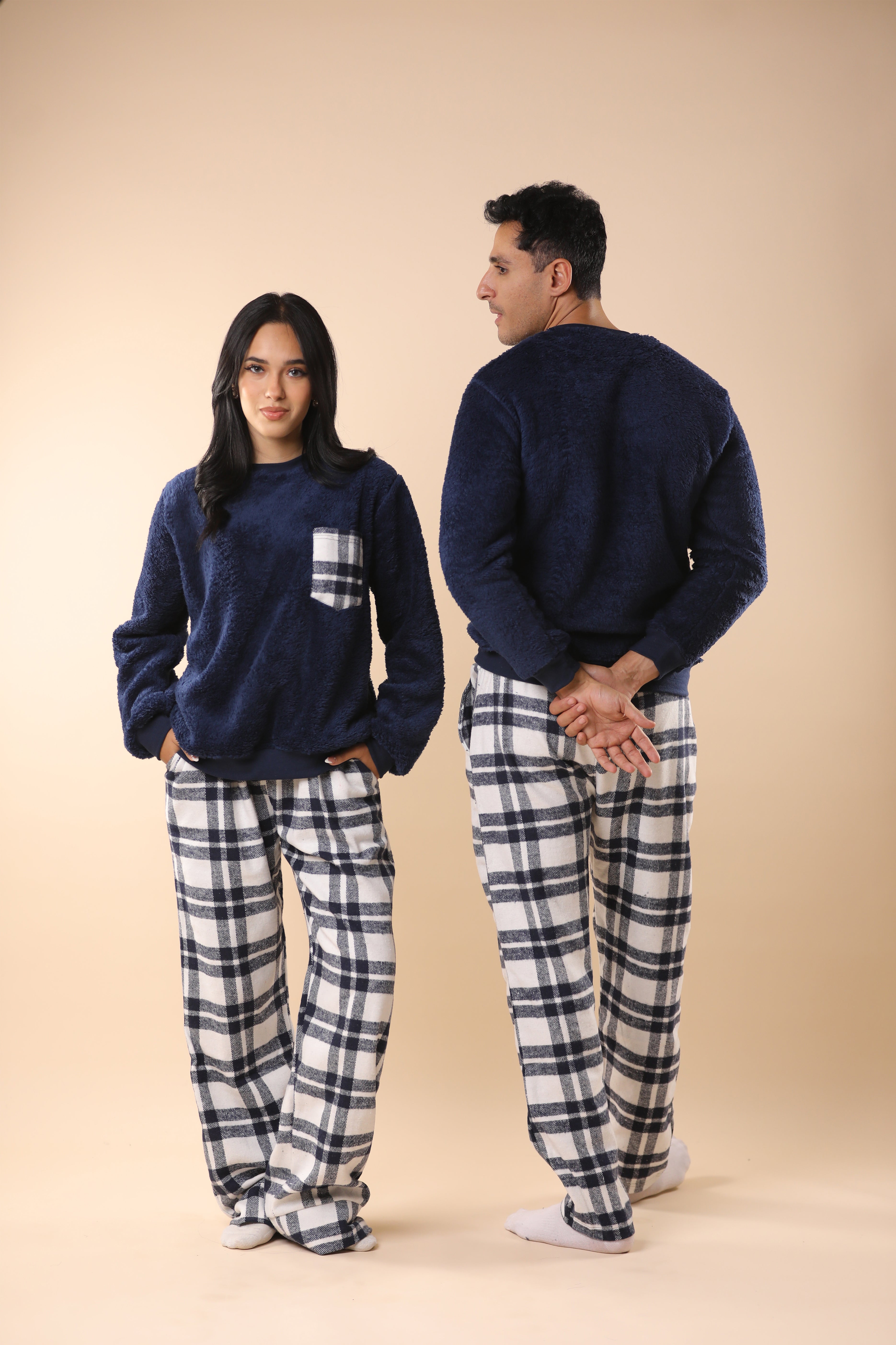 Dark Blue Plaid PJs Couple Set 3