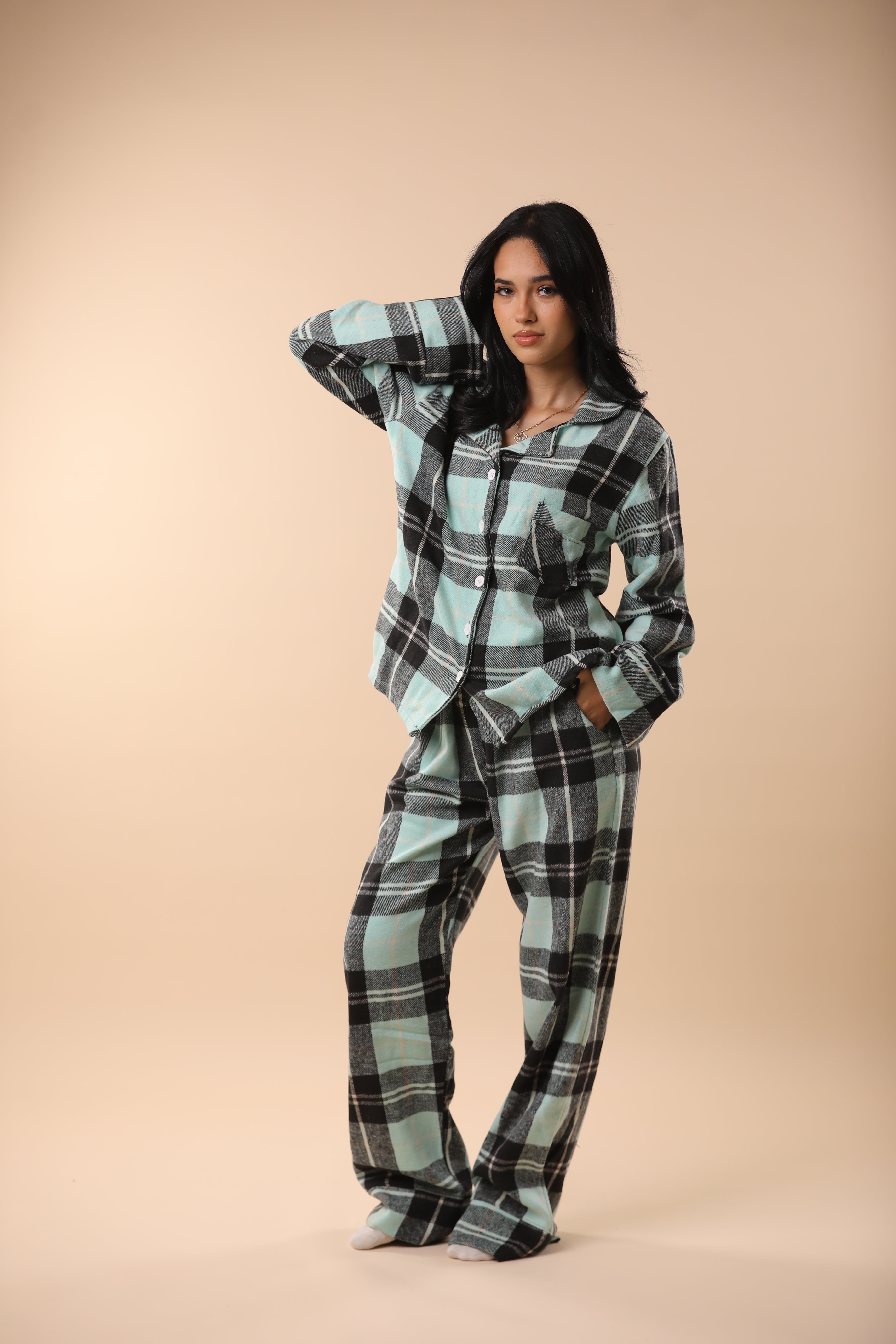 Mint Green & Black Plaid PJs 1