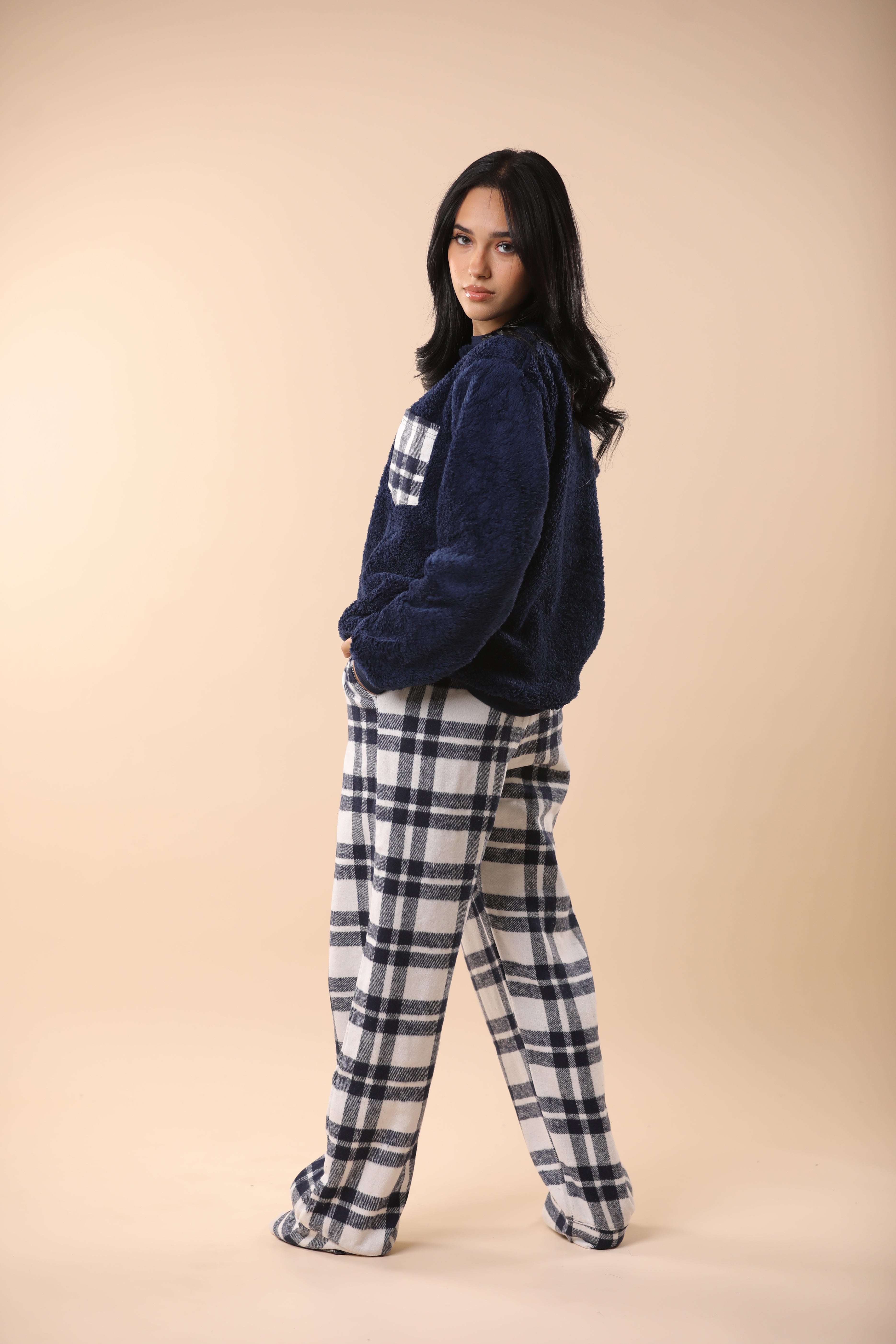 Dark Blue Plaid PJs Couple Set 3