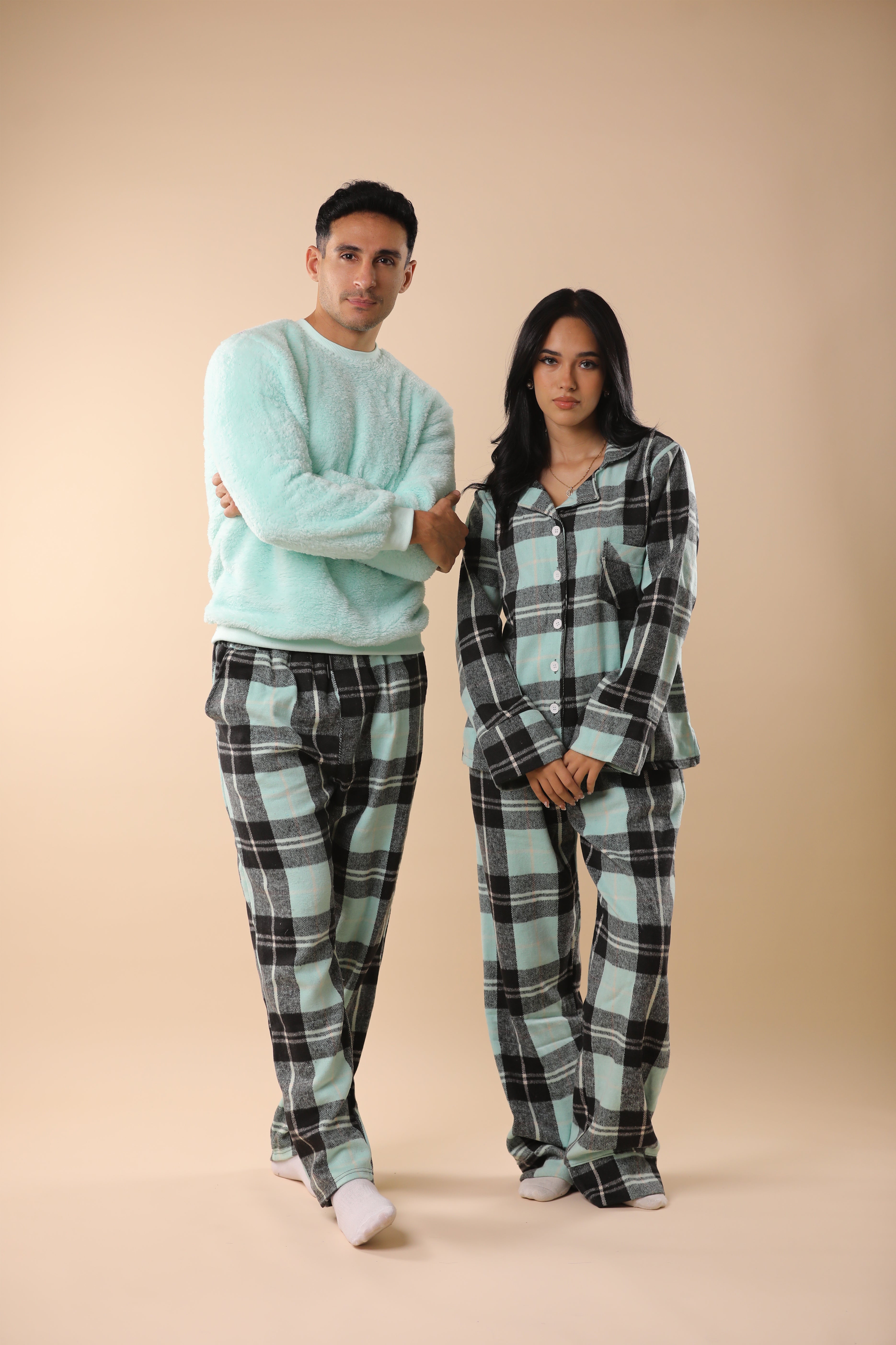 Mint Green & Black Plaid PJs Couple Set 1