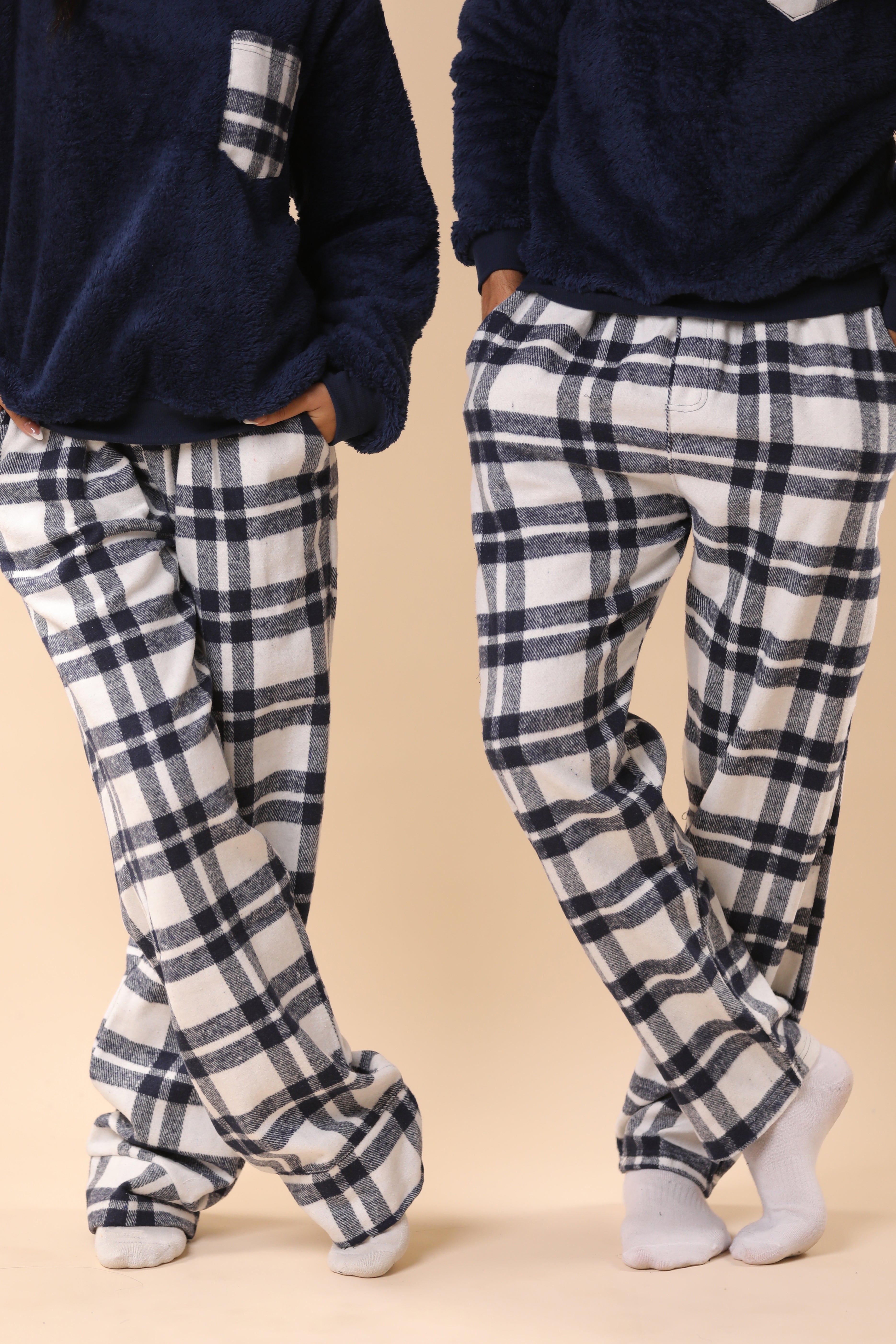 Dark Blue Plaid PJs Couple Set 3