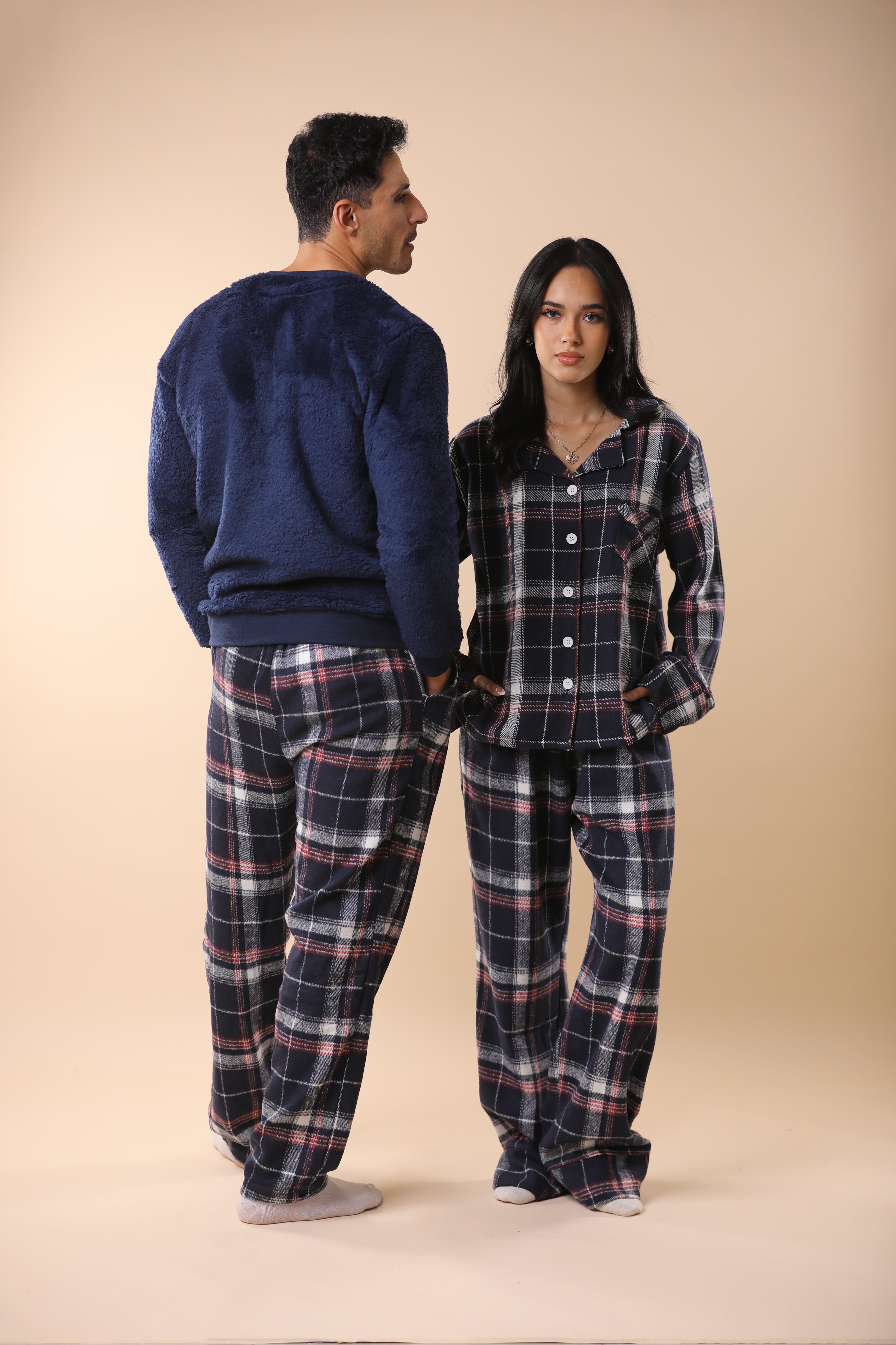 Red & Dark Blue Plaid PJs Couple Set 2