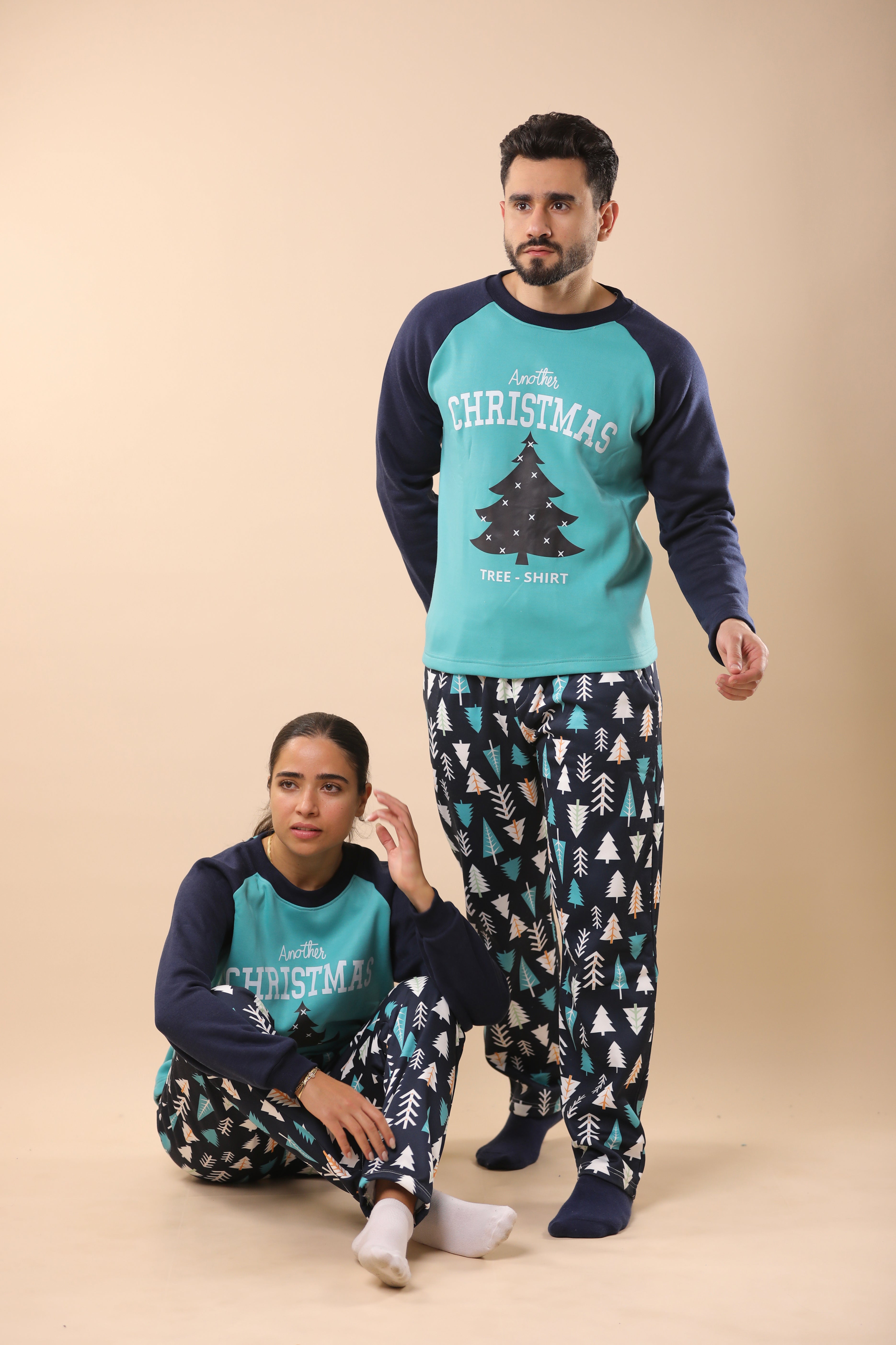 Christmas Tree Printed PJs Couple Set