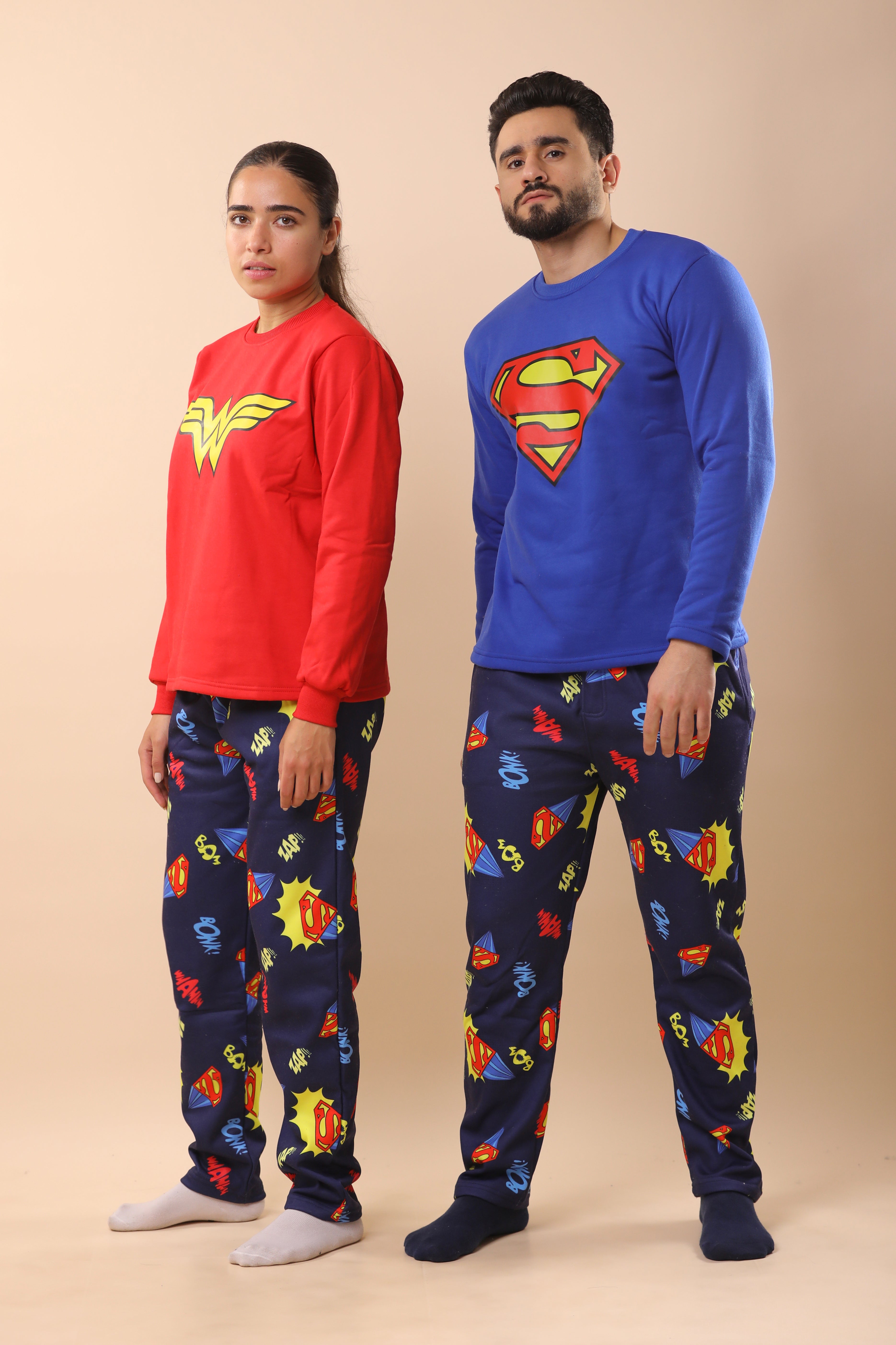 Superman & Wonder Woman Printed PJs Couple Set