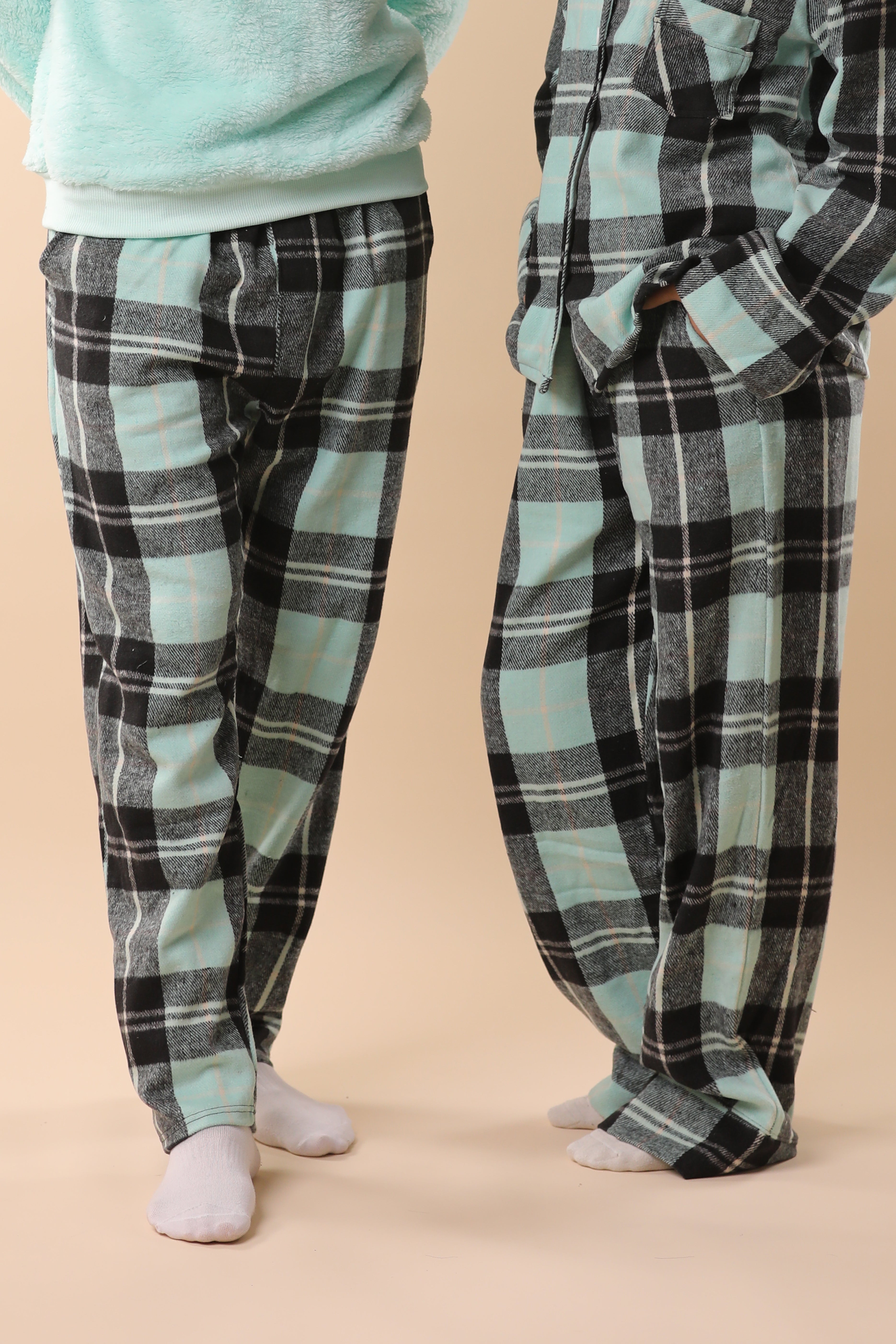 Mint Green & Black Plaid PJs Couple Set 1