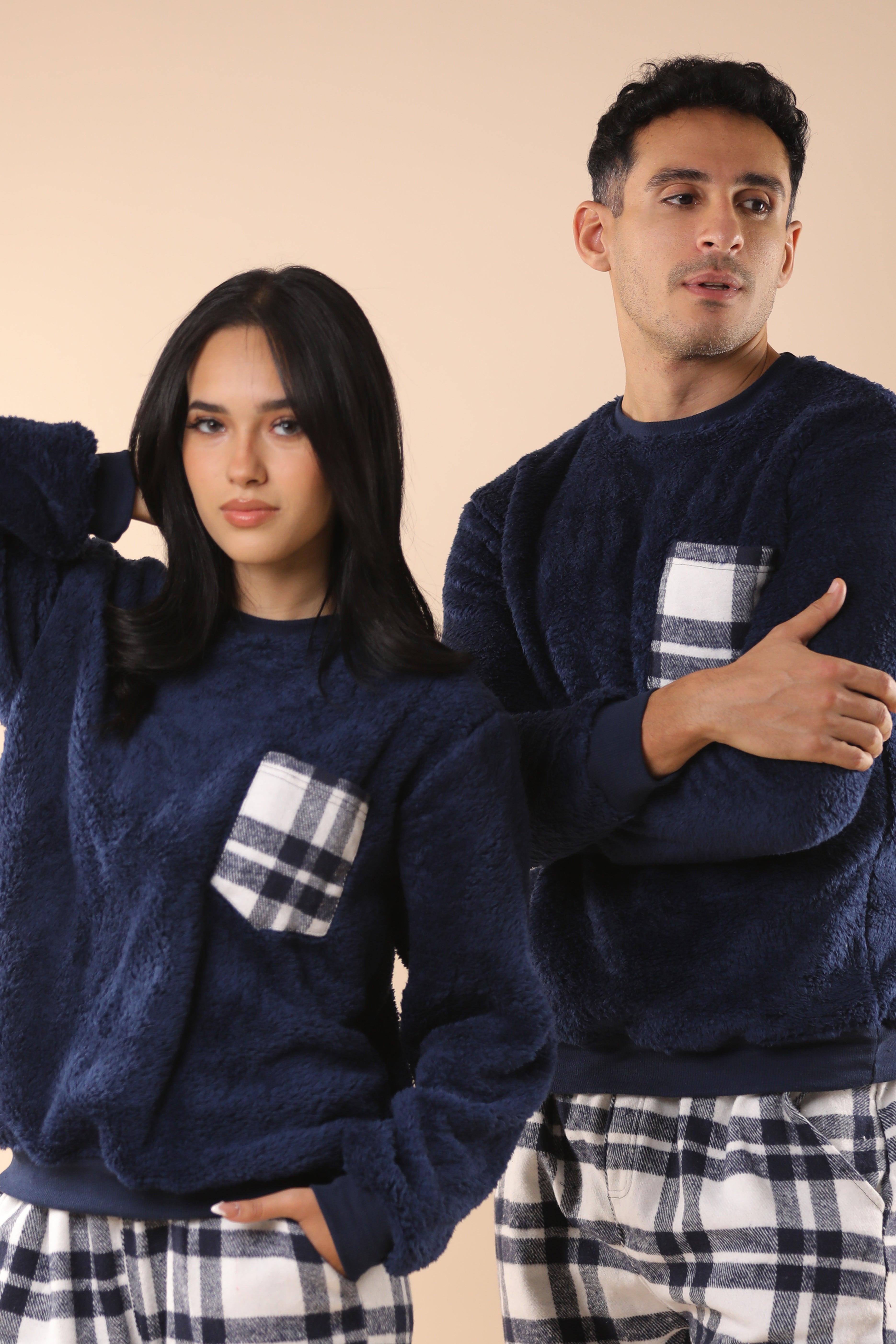 Dark Blue Plaid PJs Couple Set 3