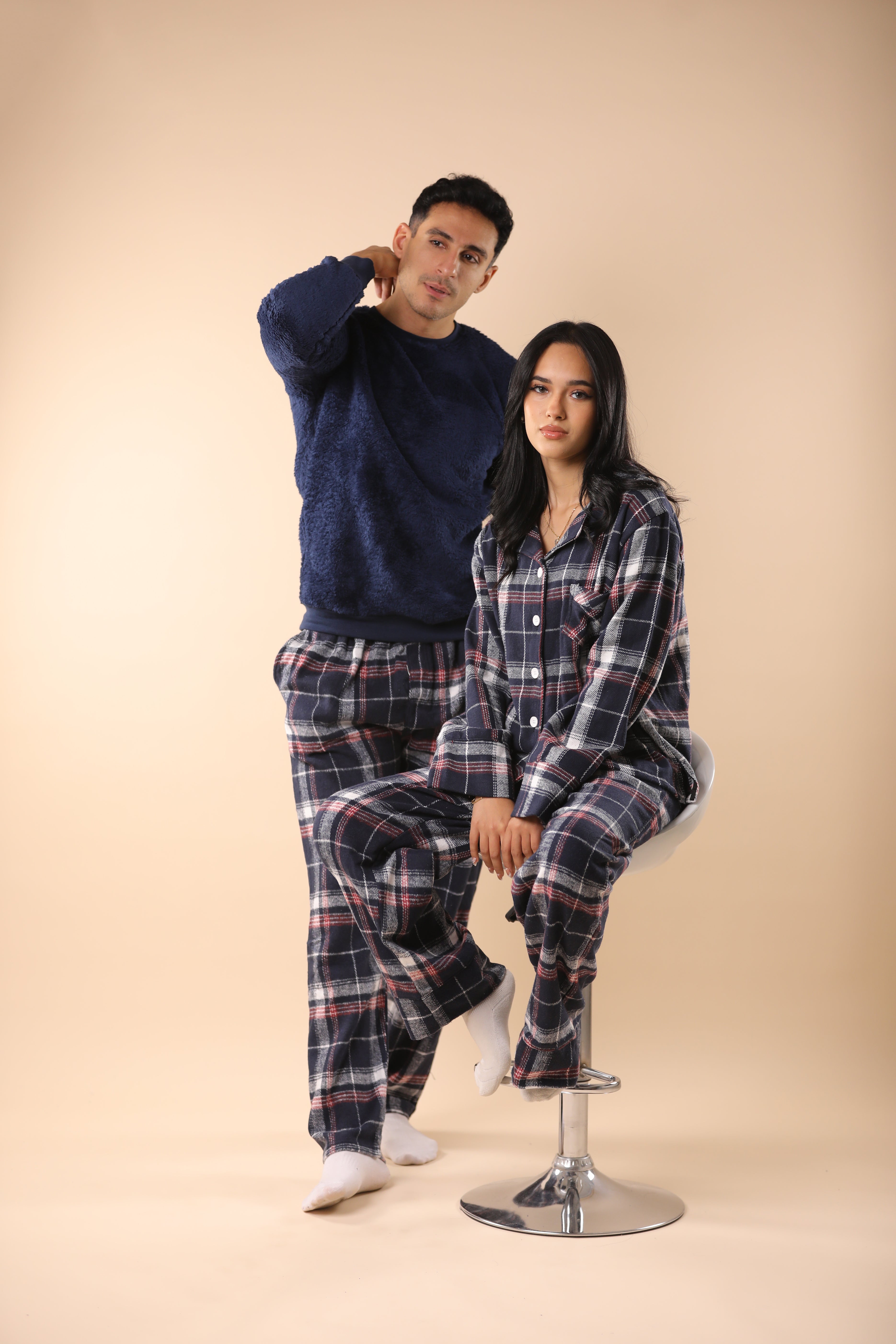 Red & Dark Blue Plaid PJs Couple Set 2