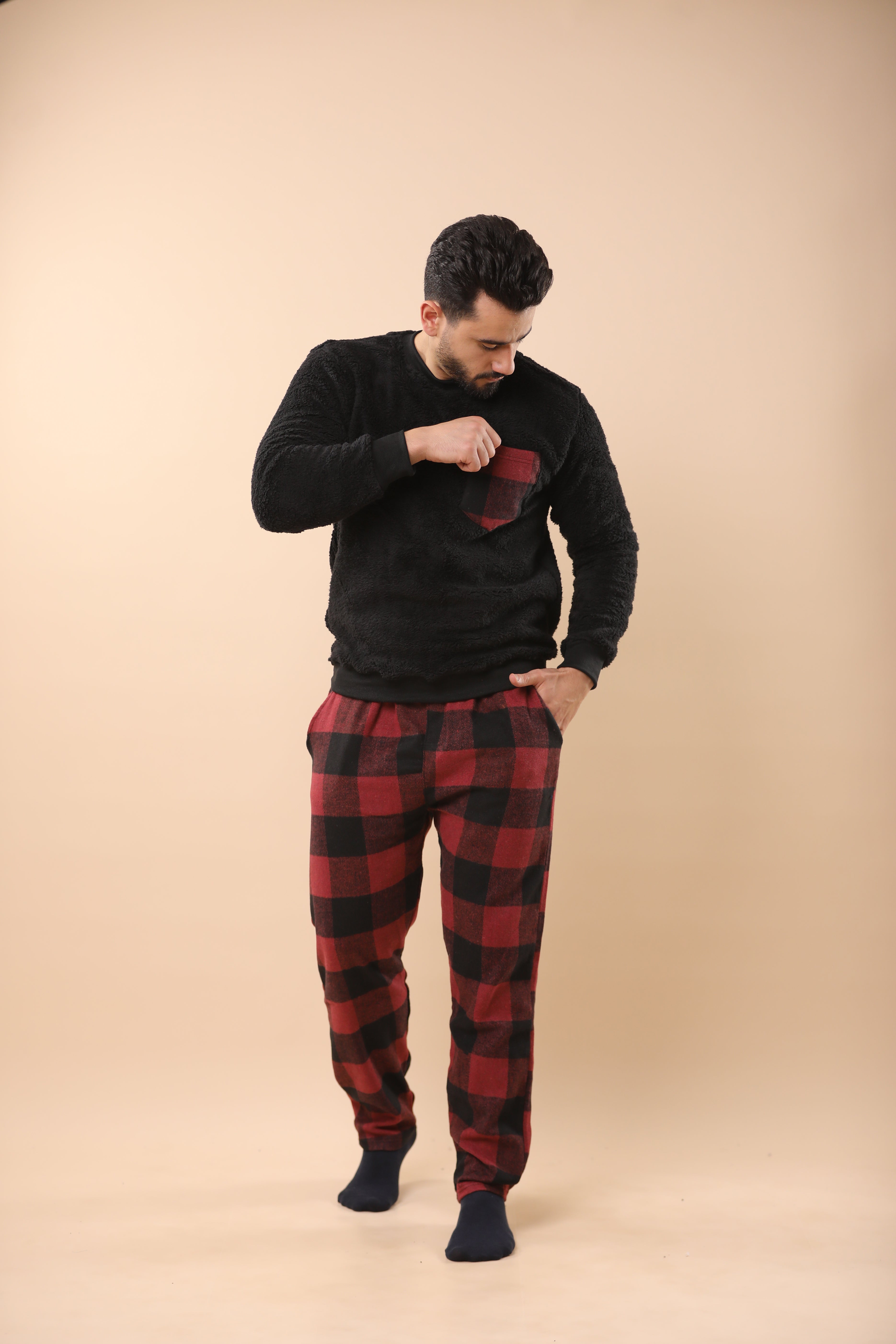 Christmas Maroon & Black Plaid PJs 5