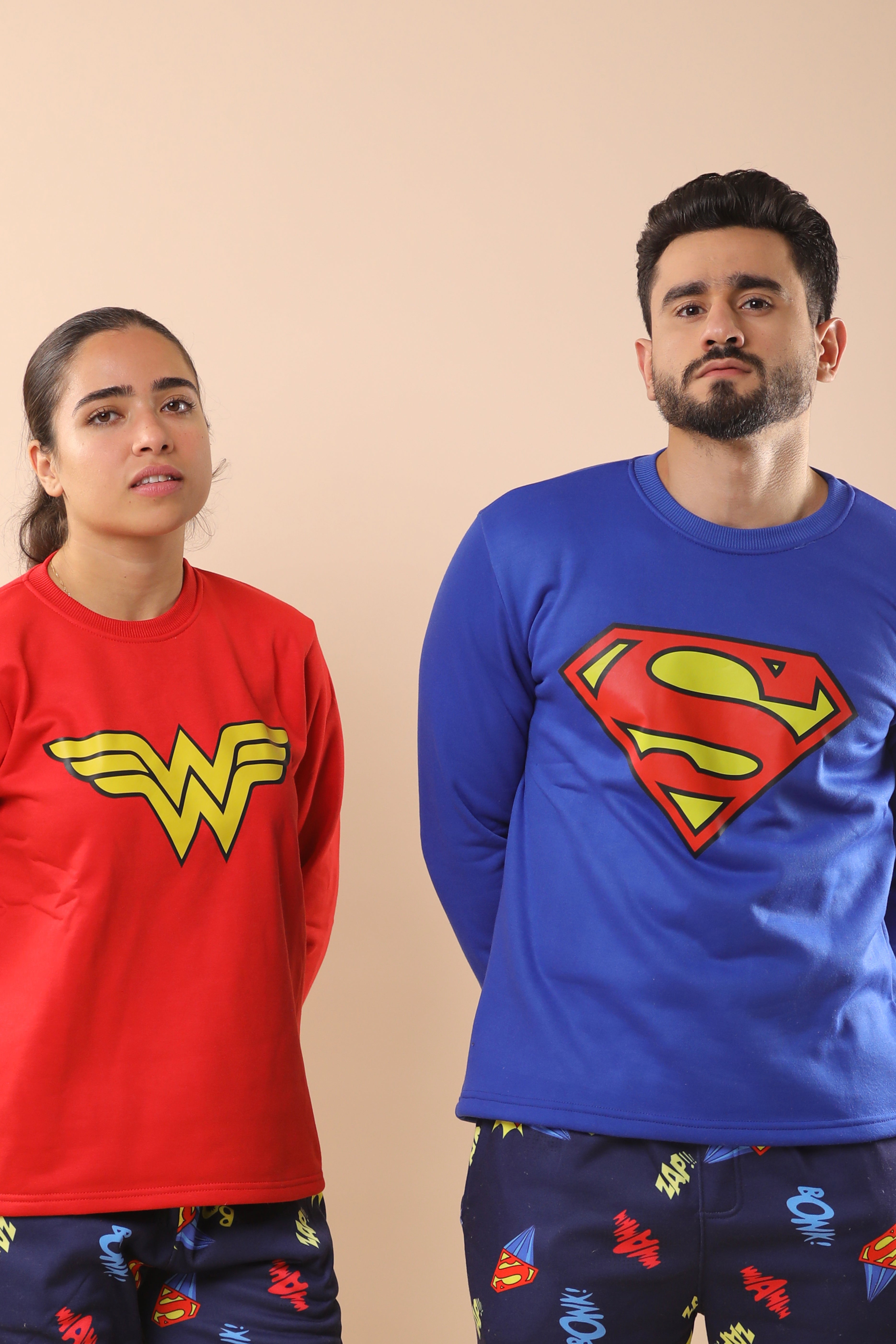 Superman & Wonder Woman Printed PJs Couple Set