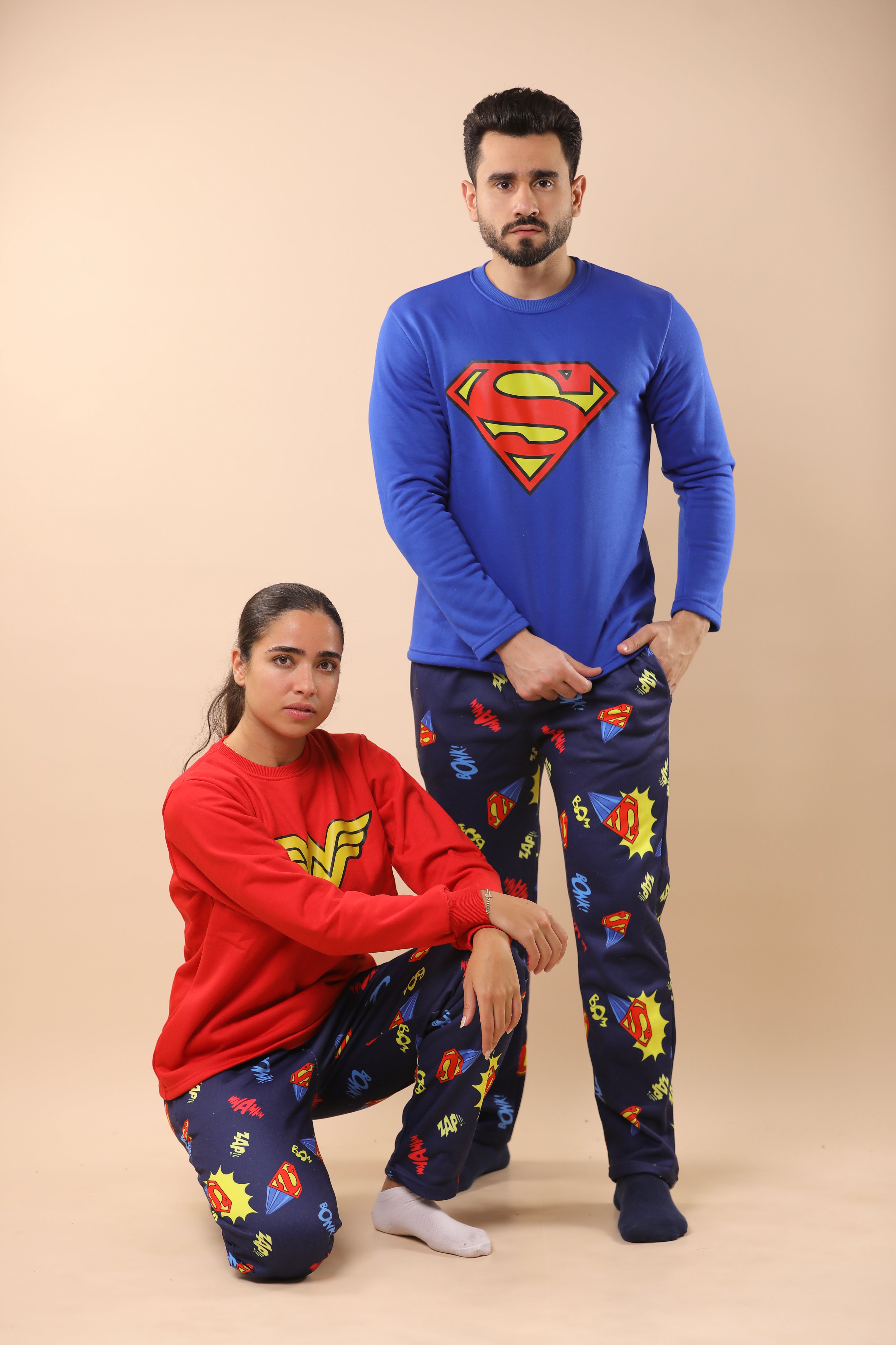 Superman & Wonder Woman Printed PJs Couple Set